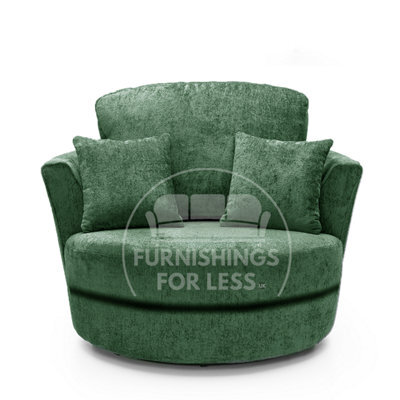 Furnishings For Less UK Monaco Chenille Fabric Swivel Chair 360 Rotation Foam Green