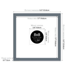 "8X8"" Grey Picture Frame - 8X8"" Square Frame With 4X4"" Mount For 8X8""/4X4"" Pictures Vintage Style Wall Art, 1 Pack" - thumbnail 2