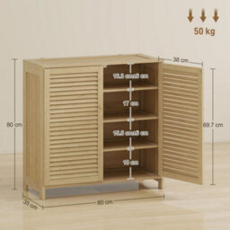 80 X 35 X 80 Cm Bamboo Shoe Cabinet With Louvered Doors, 18 Pairs Footwear Cupboard For Hallway - thumbnail 2