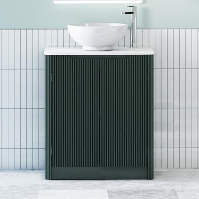 Royal Bathrooms Avenza 600mm Deep Moss Green Floor Standing Bathroom Vanity Unit 2 Door With Breeze Basin - image 1
