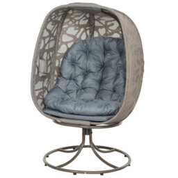 Outsunny Foldable Egg Chair With Cushions, Indoor Outdoor Swivel Lounger, Grey - thumbnail 2