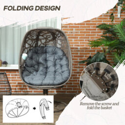 Outsunny Foldable Egg Chair With Cushions, Indoor Outdoor Swivel Lounger, Grey - thumbnail 6