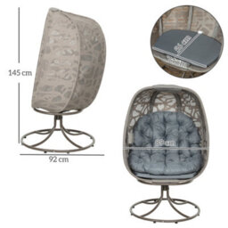 Outsunny Foldable Egg Chair With Cushions, Indoor Outdoor Swivel Lounger, Grey - thumbnail 3