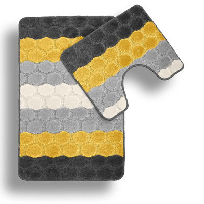 Velosso Hex Stripe Bath And Pedestal Mat Yellow - image 1