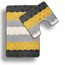 Velosso Hex Stripe Bath And Pedestal Mat Yellow - thumbnail 1