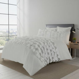 Ruffle Border Duvet Cover Soft Elegant Bedding Set With Pillowcases White