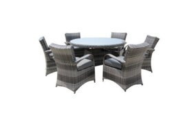 Furniture One Rattan Effect Grey Round 6 Seater Dining Set Table & Chair Set No Assembly & Aluminium Frame