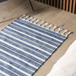 Beliani Blue Striped Rug 80 X 150 Cm - Handwoven Recycled Materials, Indoor Outdoor - thumbnail 2