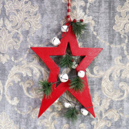 Shatchi Wooden Hanging Decoration Star Shape Red 18X1.2X26 Cm - thumbnail 5