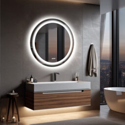 Luvodi Large Round Led Bathroom Mirror With Lights Anti-Fog Vanity Makeup Mirror, 900mm - thumbnail 8