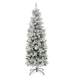 Abaseen 6Ft Green Pre-Lit Pencil Slim Snow Tipped Artificial Christmas Tree 170 Leds, Xmas Tree With 500 Tips