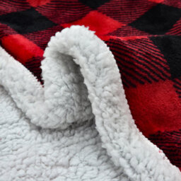 Ehc Check Design Super Soft Warm Sherpa Fleece Wearable Hooded Blanket Throw -130 X 180 Cm , Red & Black - thumbnail 3