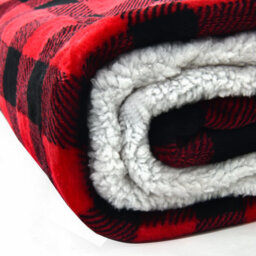 Ehc Check Design Super Soft Warm Sherpa Fleece Wearable Hooded Blanket Throw -130 X 180 Cm , Red & Black - thumbnail 4
