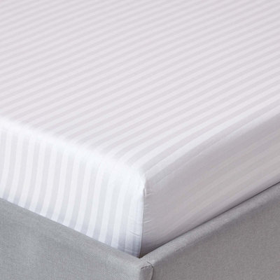 Homescapes White Egyptian Cotton Satin Stripe Fitted Sheet 330 Tc, Double - image 1