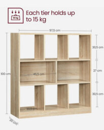 Songmics Modern Display Bookshelf, Living Room Storage Unit, Room Divider With Multiple Compartments, Wood Colour - thumbnail 2