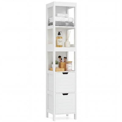 Gainoom Tall Bathroom Storage Cabinet White Narrow Freestanding Floor Cabinet Slim Wooden Linen Tower - image 1