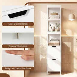Gainoom Tall Bathroom Storage Cabinet White Narrow Freestanding Floor Cabinet Slim Wooden Linen Tower - thumbnail 9