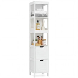Gainoom Tall Bathroom Storage Cabinet White Narrow Freestanding Floor Cabinet Slim Wooden Linen Tower