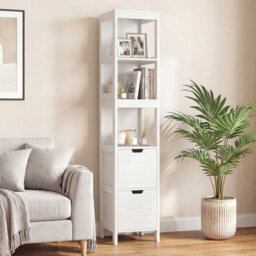 Gainoom Tall Bathroom Storage Cabinet White Narrow Freestanding Floor Cabinet Slim Wooden Linen Tower - thumbnail 5
