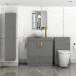 Royal Bathrooms Turin 800mm Floor Standing Vanity Unit 2 Door Indigo Grey Gloss & Countertop Basin - Breeze With Brushed Brass Handle - thumbnail 2