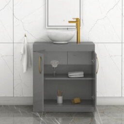 Royal Bathrooms Turin 800mm Floor Standing Vanity Unit 2 Door Indigo Grey Gloss & Countertop Basin - Breeze With Brushed Brass Handle - thumbnail 3