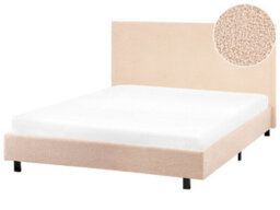 Wyld And Coco Beige Boucle Upholstered Slatted Bed Frame Small Double 4Ft - Wide Headboard, Black Legs - thumbnail 2