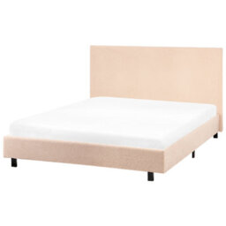 Wyld And Coco Beige Boucle Upholstered Slatted Bed Frame Small Double 4Ft - Wide Headboard, Black Legs - thumbnail 3