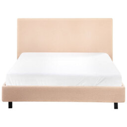 Wyld And Coco Beige Boucle Upholstered Slatted Bed Frame Small Double 4Ft - Wide Headboard, Black Legs - thumbnail 6