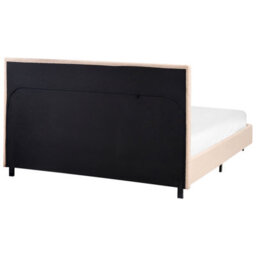 Wyld And Coco Beige Boucle Upholstered Slatted Bed Frame Small Double 4Ft - Wide Headboard, Black Legs - thumbnail 7