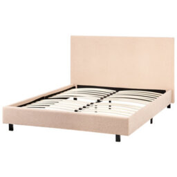 Wyld And Coco Beige Boucle Upholstered Slatted Bed Frame Small Double 4Ft - Wide Headboard, Black Legs - thumbnail 5