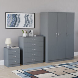 Lassic Vida Designs Riano 3 Piece Bedroom Set (3 Drawer Bedside Chest, 5 Drawer Chest, 3 Door Wardrobe), Grey - thumbnail 6