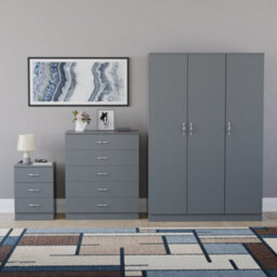 Lassic Vida Designs Riano 3 Piece Bedroom Set (3 Drawer Bedside Chest, 5 Drawer Chest, 3 Door Wardrobe), Grey - thumbnail 7