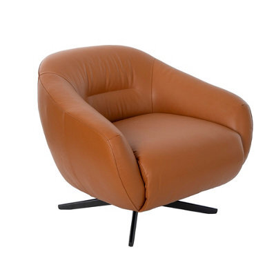 Angel Cerda Elegant Brown Leather Swivel Armchair For Modern Living Spaces - image 1