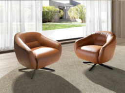 Angel Cerda Elegant Brown Leather Swivel Armchair For Modern Living Spaces - thumbnail 2