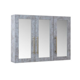 Homestylestore 900 X 650mm Concrete Grey Wall Mounted Mirrored Door Bathroom Cabinet And Brushed Brass T Bar Handles