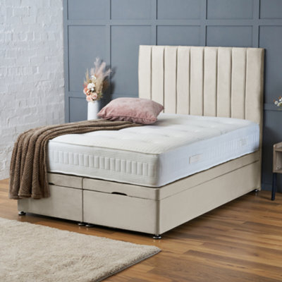 Bsspoke Aria Ottoman Divan Bed Cream Plush Velvet With 54Inch Headboard & No Mattress In Single Double King 4Ft 6Ft - image 1
