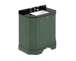 Hudson Reed Floor Standing 3 Door Angled Vanity Unit With 3 Tap Hole White Marble Top & Basin, Hunter Green, 786 X 470 mm
