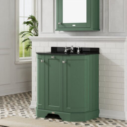 Hudson Reed Floor Standing 3 Door Angled Vanity Unit With 3 Tap Hole White Marble Top & Basin, Hunter Green, 786 X 470 mm - thumbnail 4