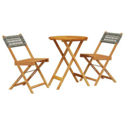 Walplus 3 Piece Bistro Set Grey Poly Rattan And Solid Wood - Cushion Not Included - thumbnail 2