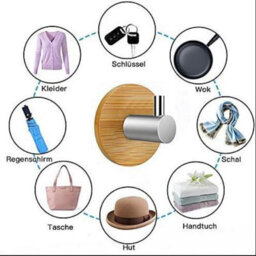 4 Pack Adhesive Hooks (Bamboo And Stainless Steel, Round) Wall Hooks Self, Bathroom Kitchen Office Door - thumbnail 3