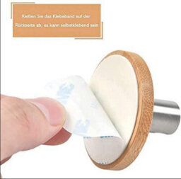4 Pack Adhesive Hooks (Bamboo And Stainless Steel, Round) Wall Hooks Self, Bathroom Kitchen Office Door - thumbnail 2