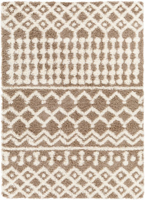 Livabliss Urban Shaggy-Geometric Brown Ivory Soft Plush Pile Living Bedroom Rug 130 X 170 Cm Easy Care, Non Shedding - image 1