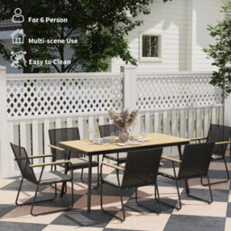 Wyld Haus 6-Seater Outdoor Dining Set - Wood-Effect Top, Rattan Backrest, Cushions - thumbnail 7