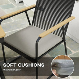 Wyld Haus 6-Seater Outdoor Dining Set - Wood-Effect Top, Rattan Backrest, Cushions - thumbnail 5