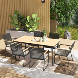 Wyld Haus 6-Seater Outdoor Dining Set - Wood-Effect Top, Rattan Backrest, Cushions - thumbnail 3