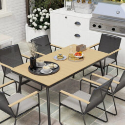 Wyld Haus 6-Seater Outdoor Dining Set - Wood-Effect Top, Rattan Backrest, Cushions - thumbnail 8