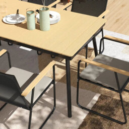 Wyld Haus 6-Seater Outdoor Dining Set - Wood-Effect Top, Rattan Backrest, Cushions - thumbnail 9