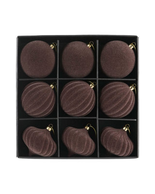 Werchristmas Set Of 9 Velvet Baubles, Espresso, 10 Cm - image 1