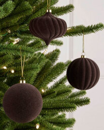 Werchristmas Set Of 9 Velvet Baubles, Espresso, 10 Cm - thumbnail 2