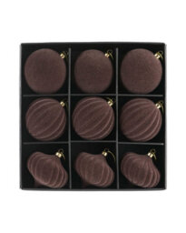 Werchristmas Set Of 9 Velvet Baubles, Espresso, 10 Cm - thumbnail 1